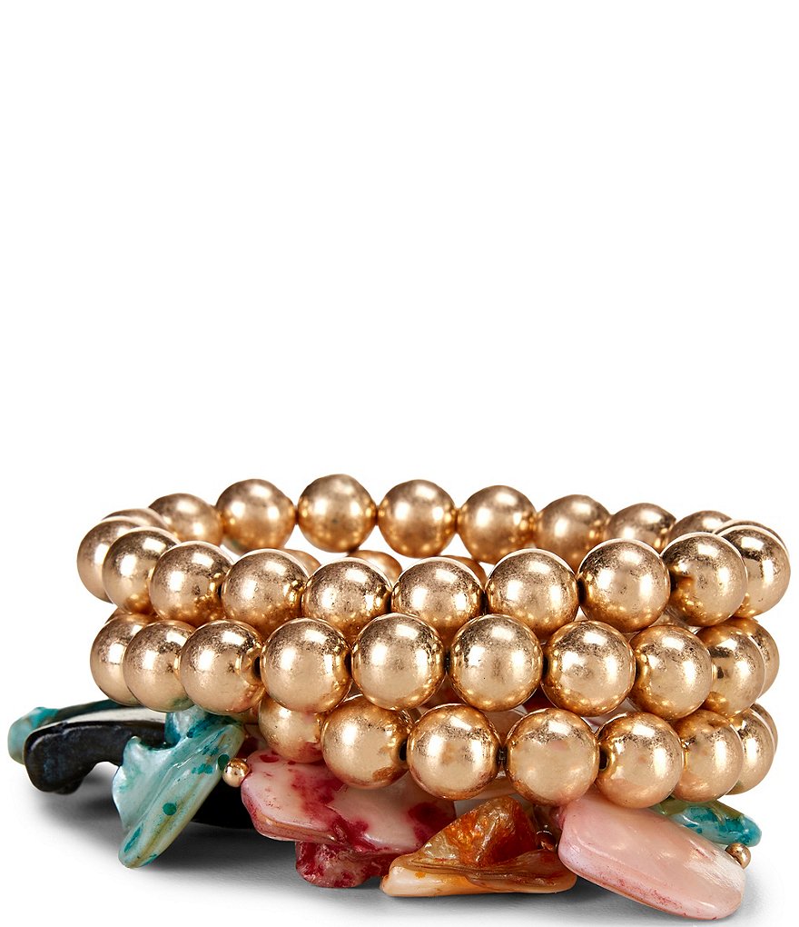 Southern Living Bead And Shell Stretch Bracelet Set