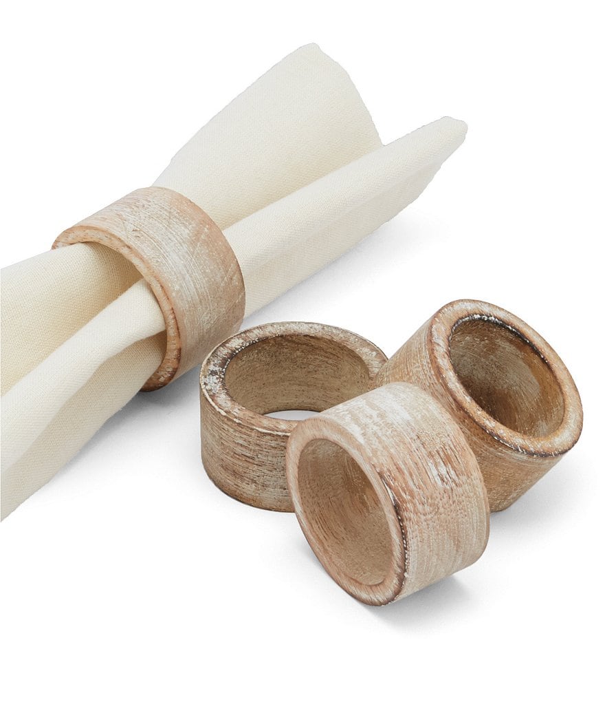 at Home Set of 4 White Wooden Napkin Rings