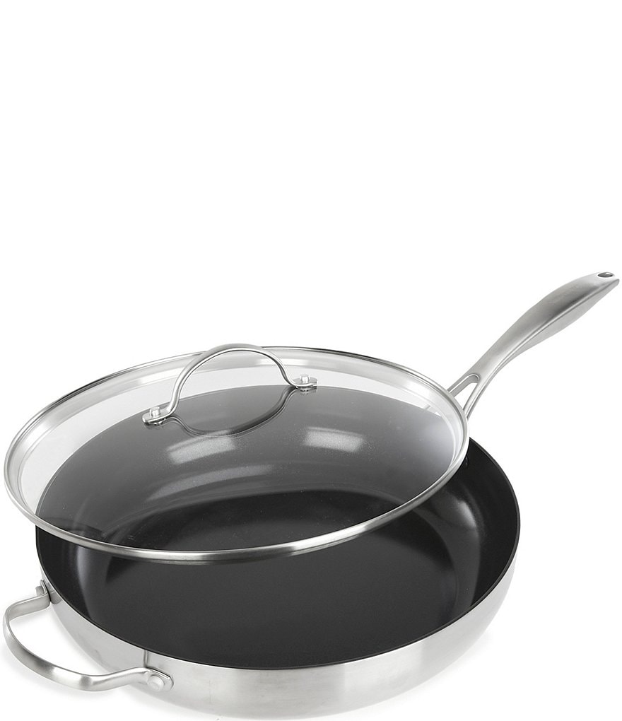 Deep Frying Pan with Lid Drainage Thermometer Stainless Steel