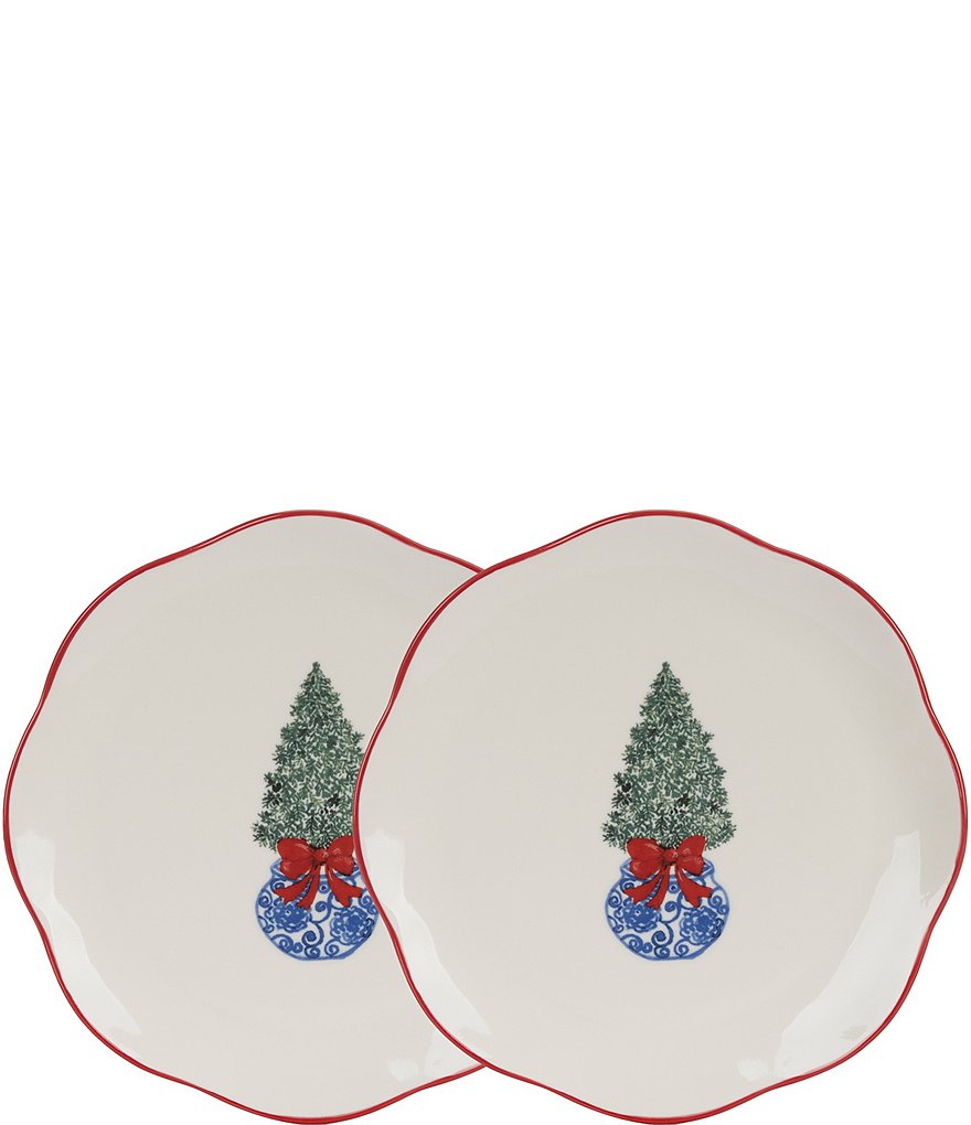 Southern Living Chinoiserie Christmas Topiary Accent Plates, Set of 2