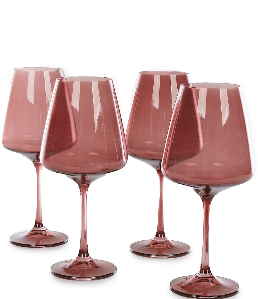 Set of 4 four Vintage PINK Stemmed WINE Glasses by Cris 