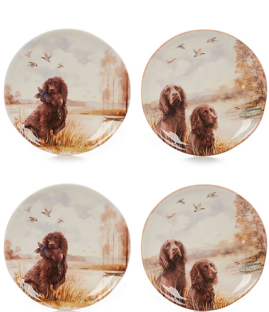 Southern Living Festive Fall Collection Assorted Boykin Dog Accent Plates,  Set of 4