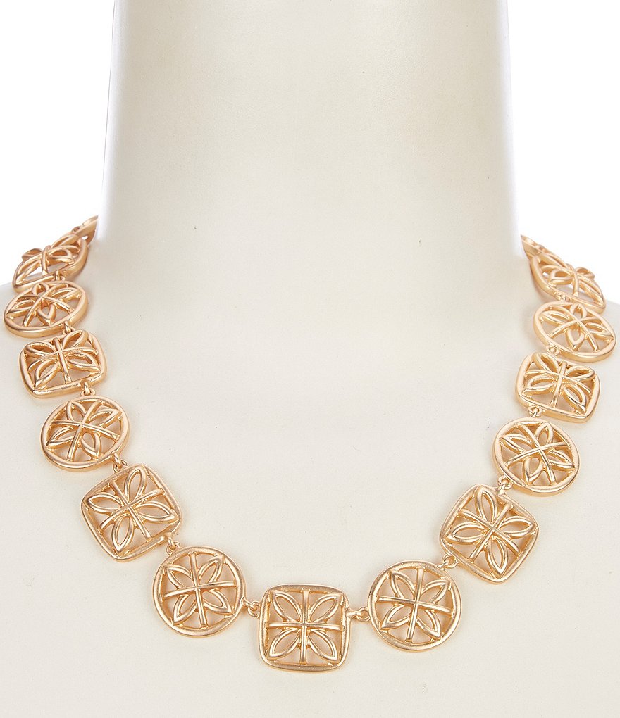 Southern Living Flower Open Metal Round & Square Link Collar