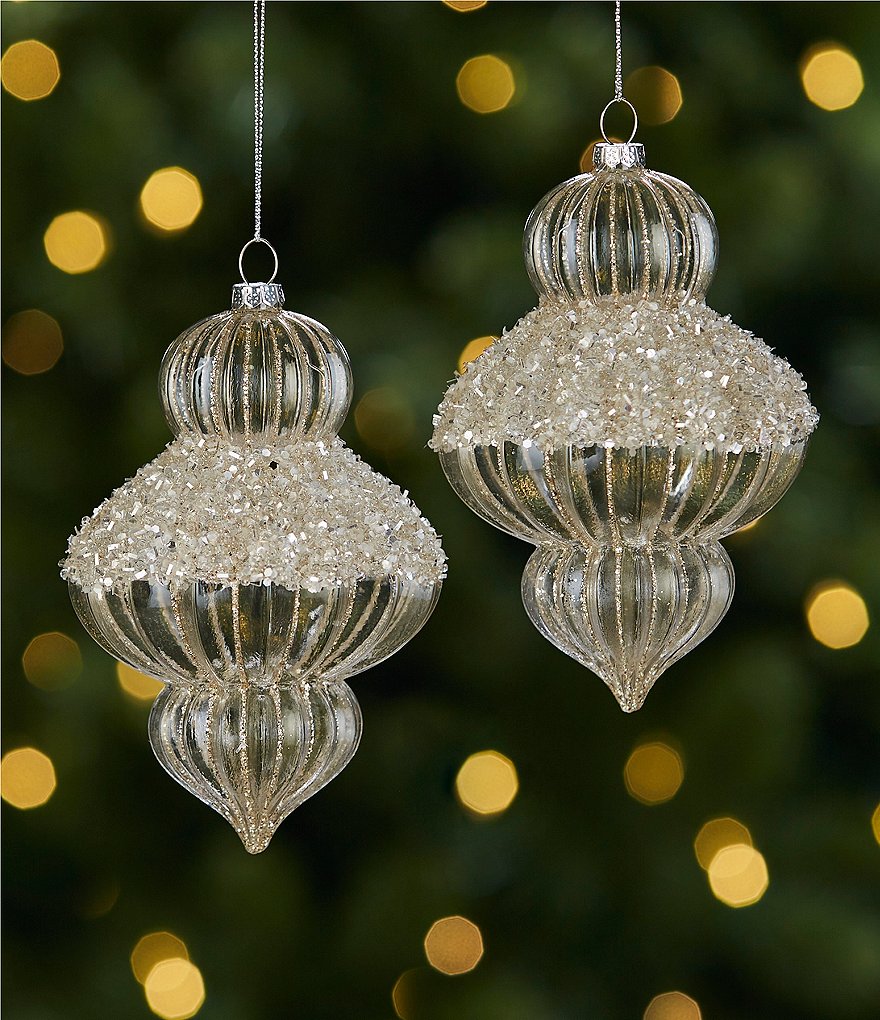 Vintage Dillards Dept Store Boxed Blown Glass Beads Glitter Christmas  Ornament
