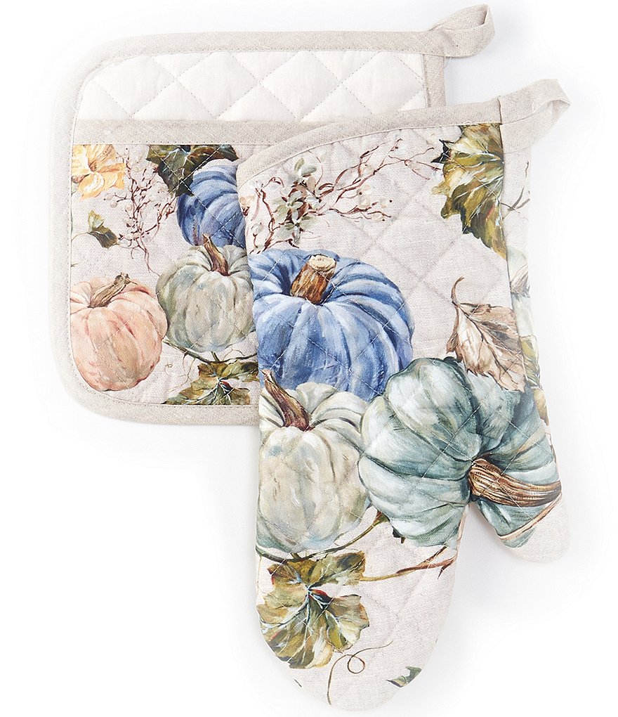 Bohemian Floral Turquoise Oven Mitt Set