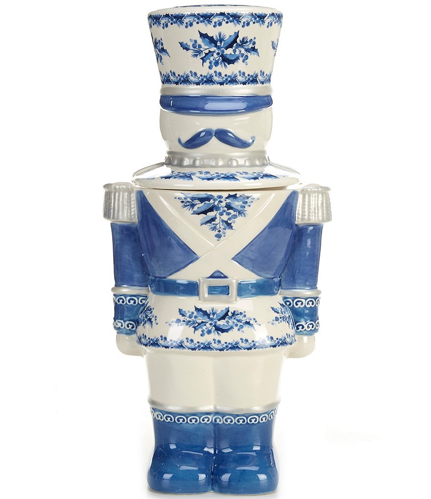 Southern Living Chinoiserie Christmas Collection Blue Nutcracker Cookie Jar