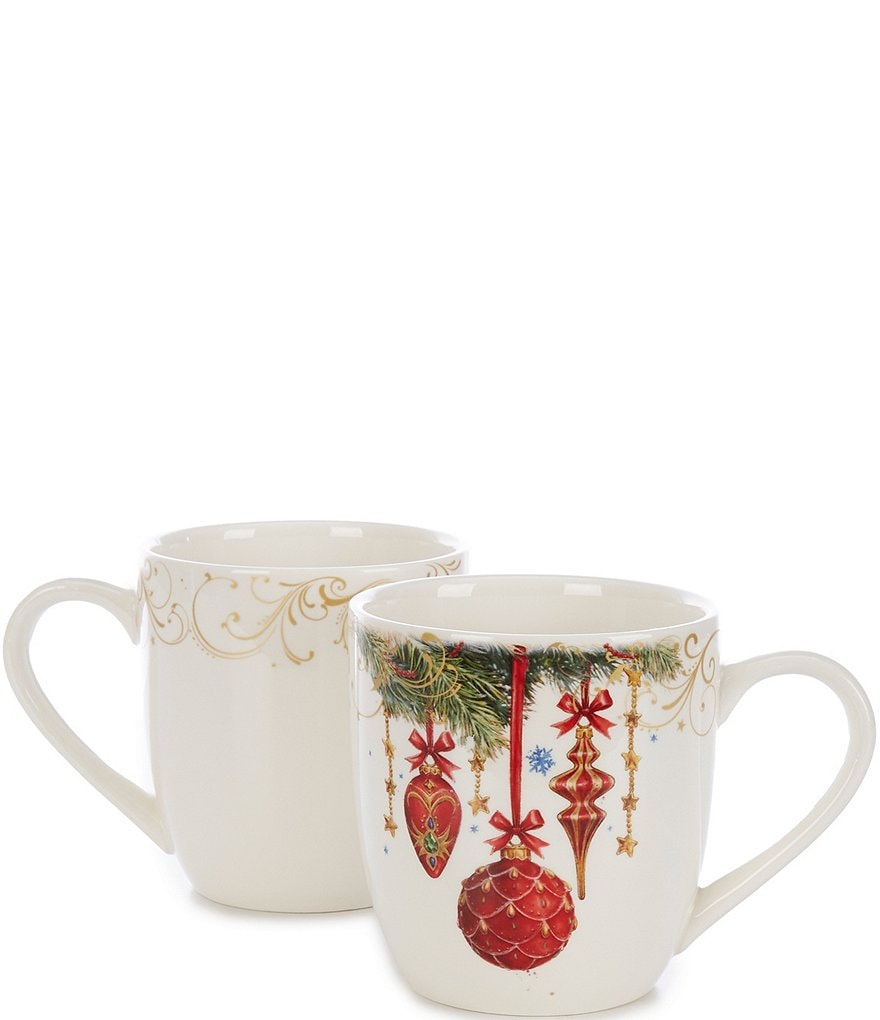 Southern Living Caroline Collection Blue & White Chinoiserie Coffee Mugs,  Set of 2