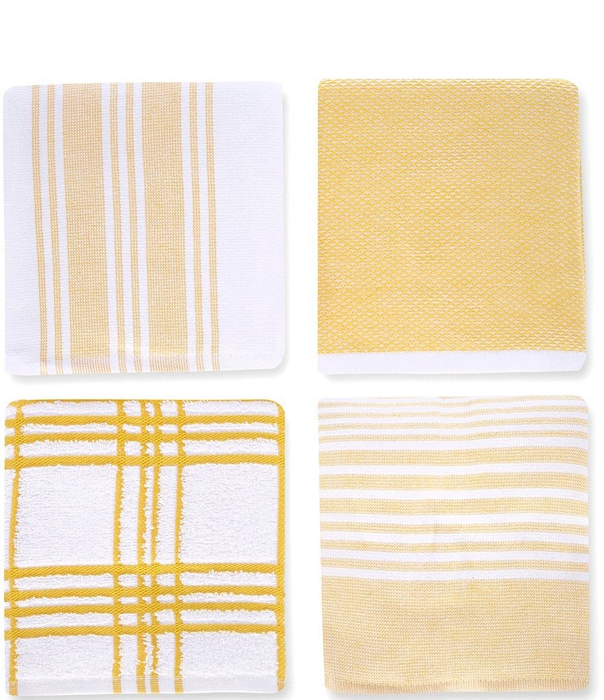 Waverly Set of 3 Yellow & Green Kitchen Towels - 1 Solid/1 Striped/1 Floral  NWT