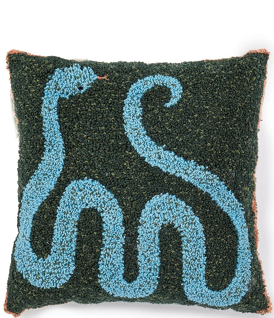 Southern Living Outdoor Living Collection Embroidered Snake Print Hoop Indoor/Outdoor Throw Pillow