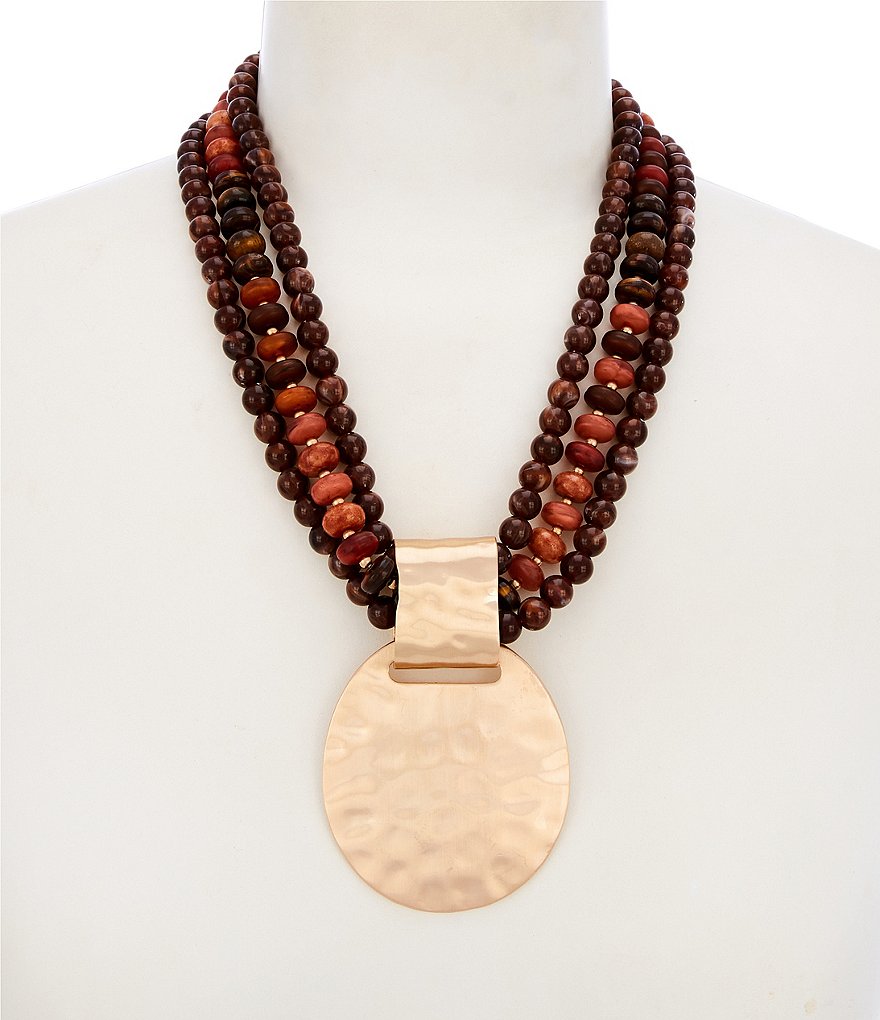 Semi Precious Torsade Beaded Pendant Statement Necklace