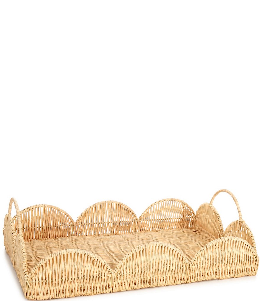 Southern Living Spring Collection Scalloped Rattan Decorative Tray