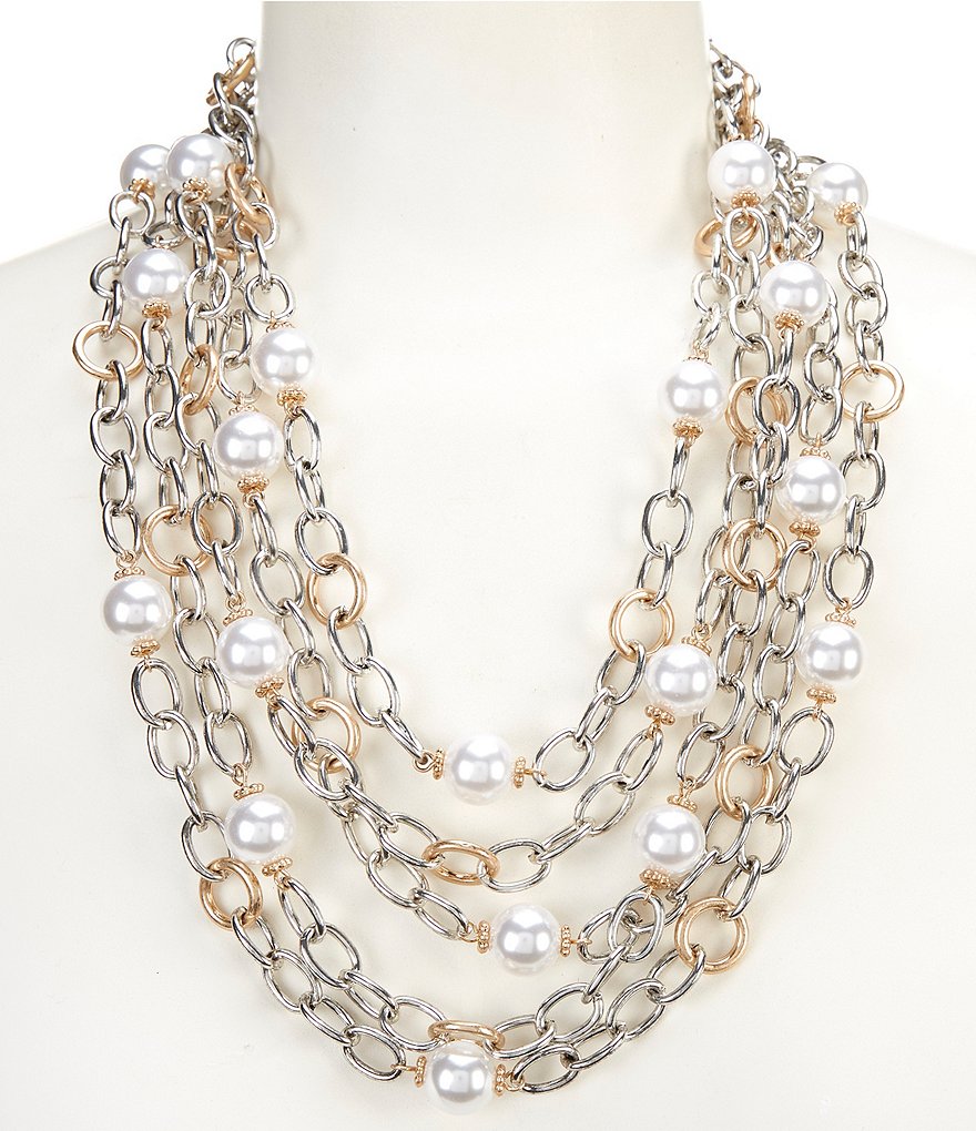 Southern Living Two Tone Multi Chain Link Statement Necklace