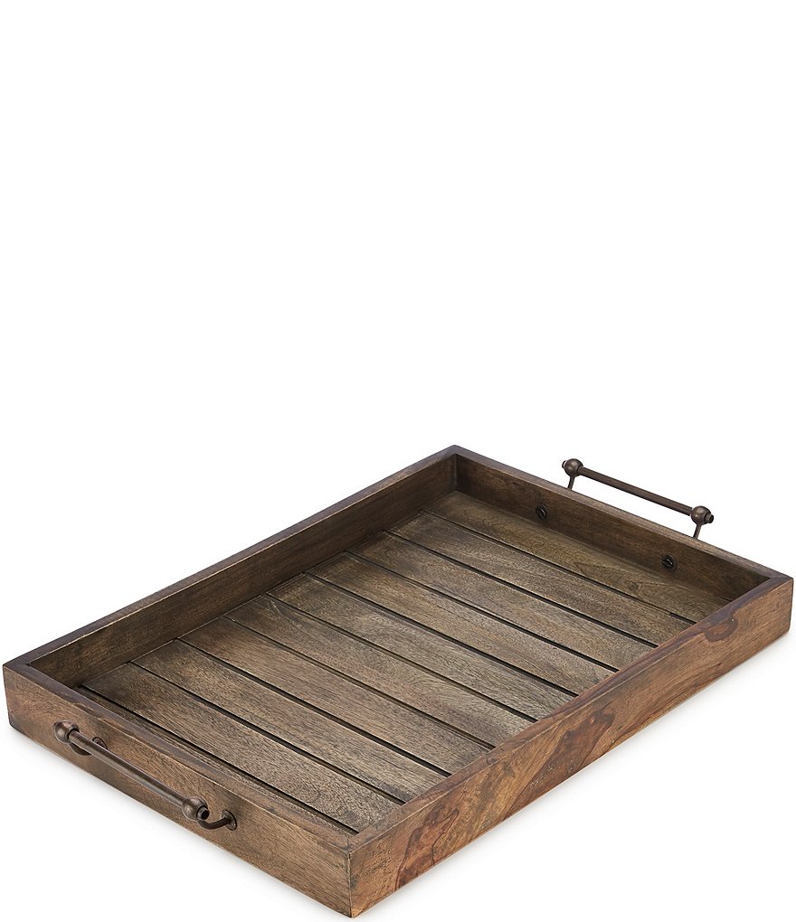 Southern Living Weathered Dark Mango Wood Rectangular Tray with Handles ...