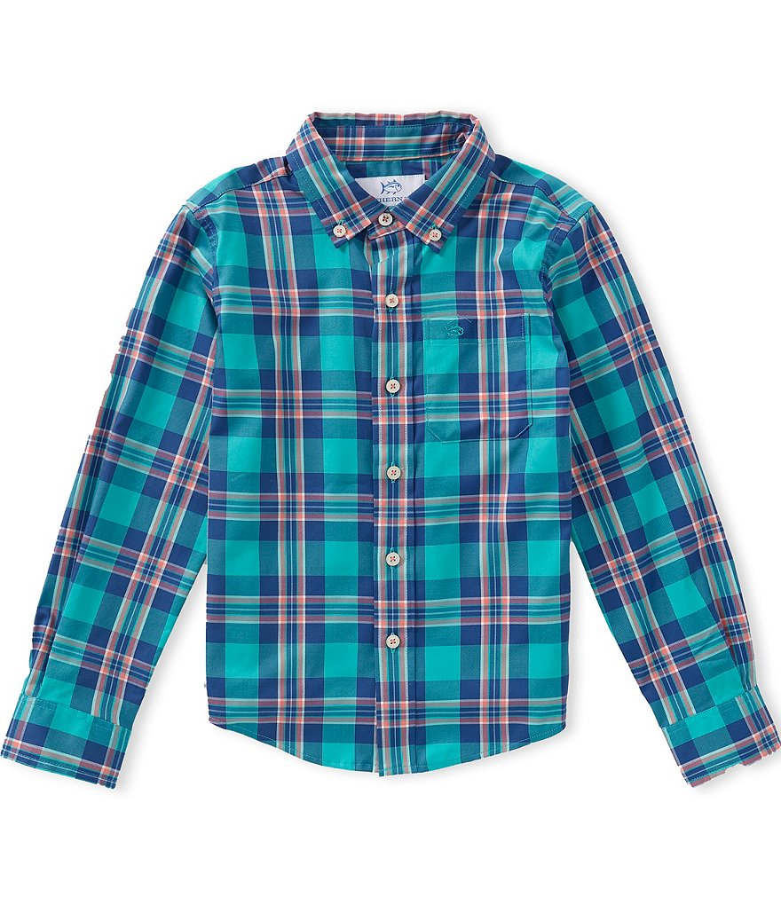 Southern Tide Boys Village Beach Plaid Button Front Long Sleeve Sport Shirt