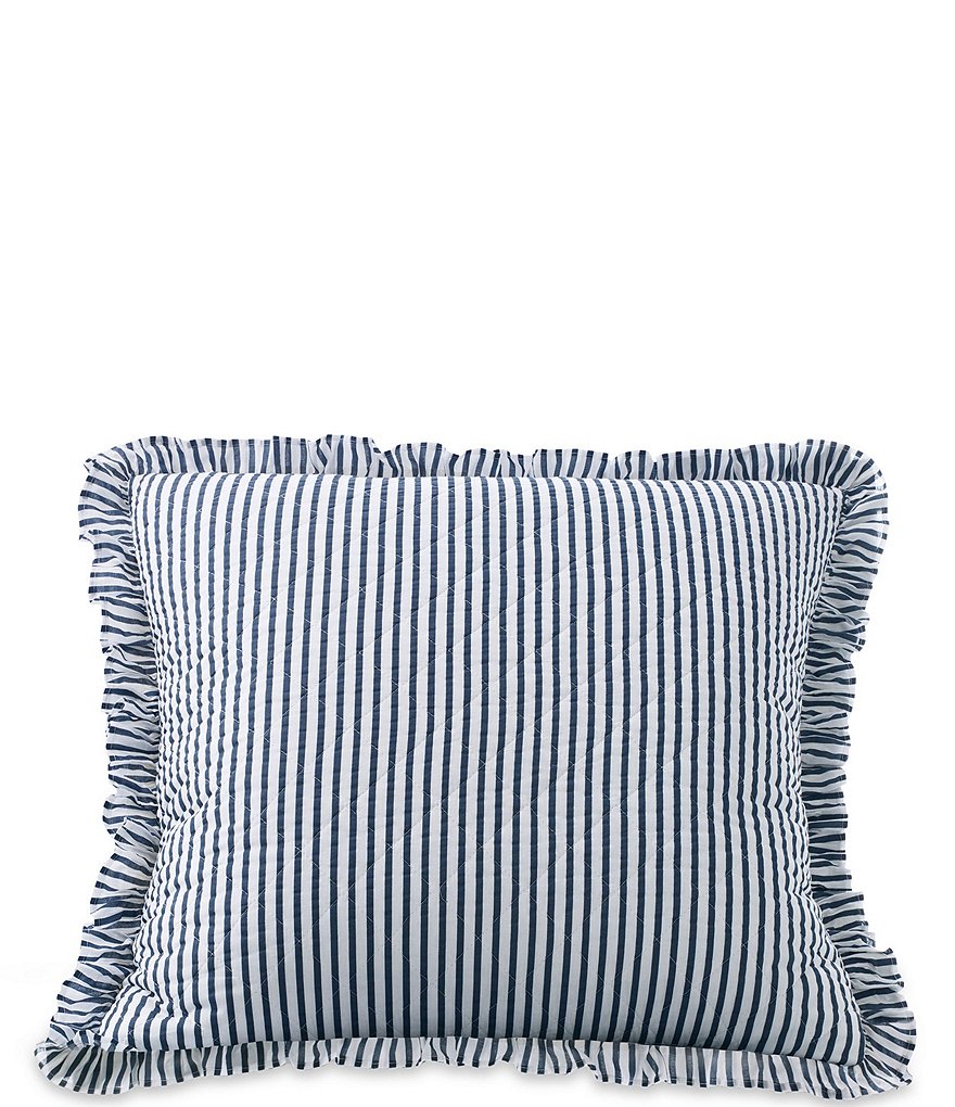 Thick Blue Ticking Stripe Pillow With European White Linen/coastal