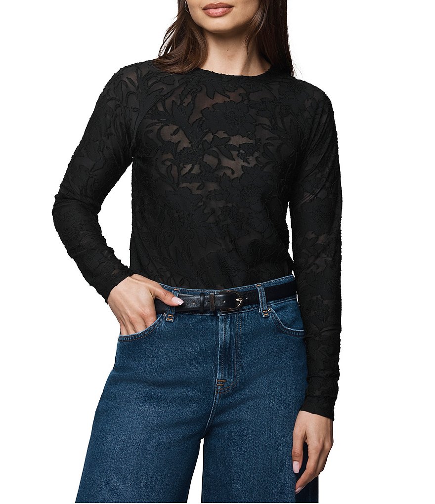 Splendid Cecelia Floral Burnout Crew Neck Long Sleeve Tee | Dillard's