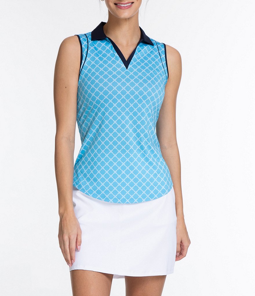 Sport Haley Printed Sleeveless V Neck Collared Polo Dillards 