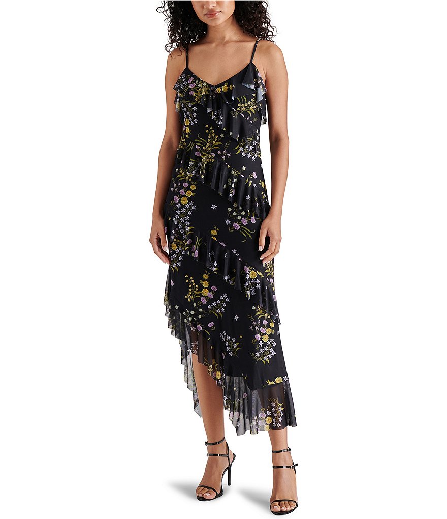 Steve Madden Aida Floral Print V-Neck Sleeveless Midi Dress