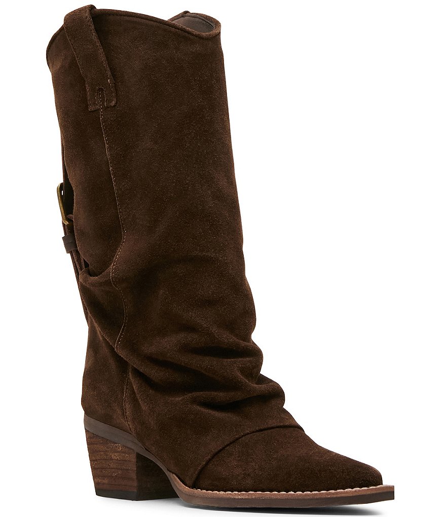 Steve Madden Aldora Suede Cuffed Leather Backstrap Western Boots