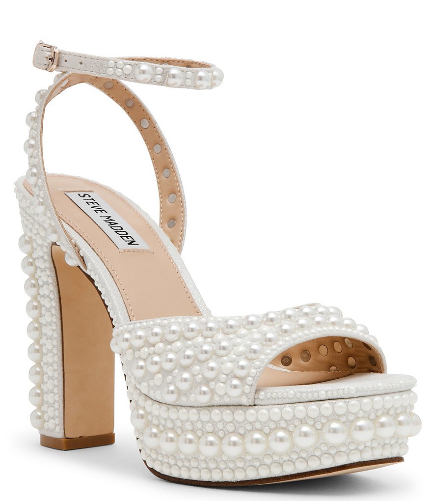 Steve Madden Assured-P Pearl Embellished Ankle Strap Block