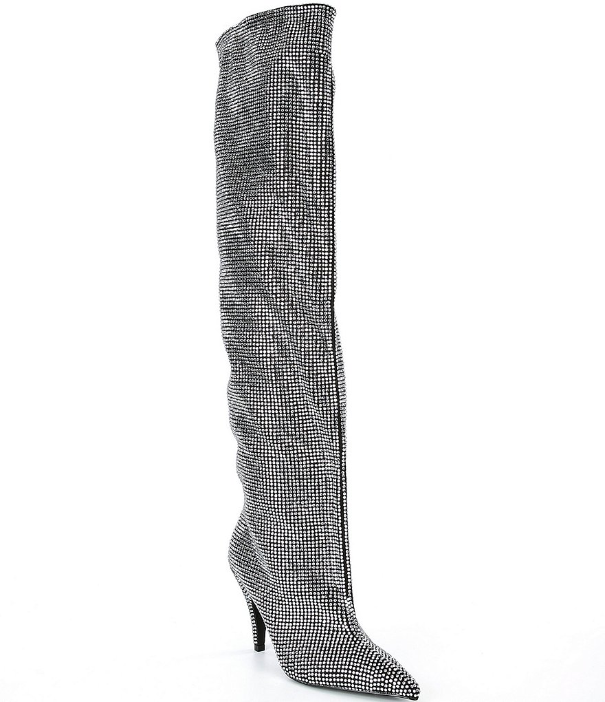 Steve Madden 人気 ポイントトゥ BELLAMIE ニーハイ ブーツ Steve Madden Bellamie-R Rhinestone Over The Knee High Boots