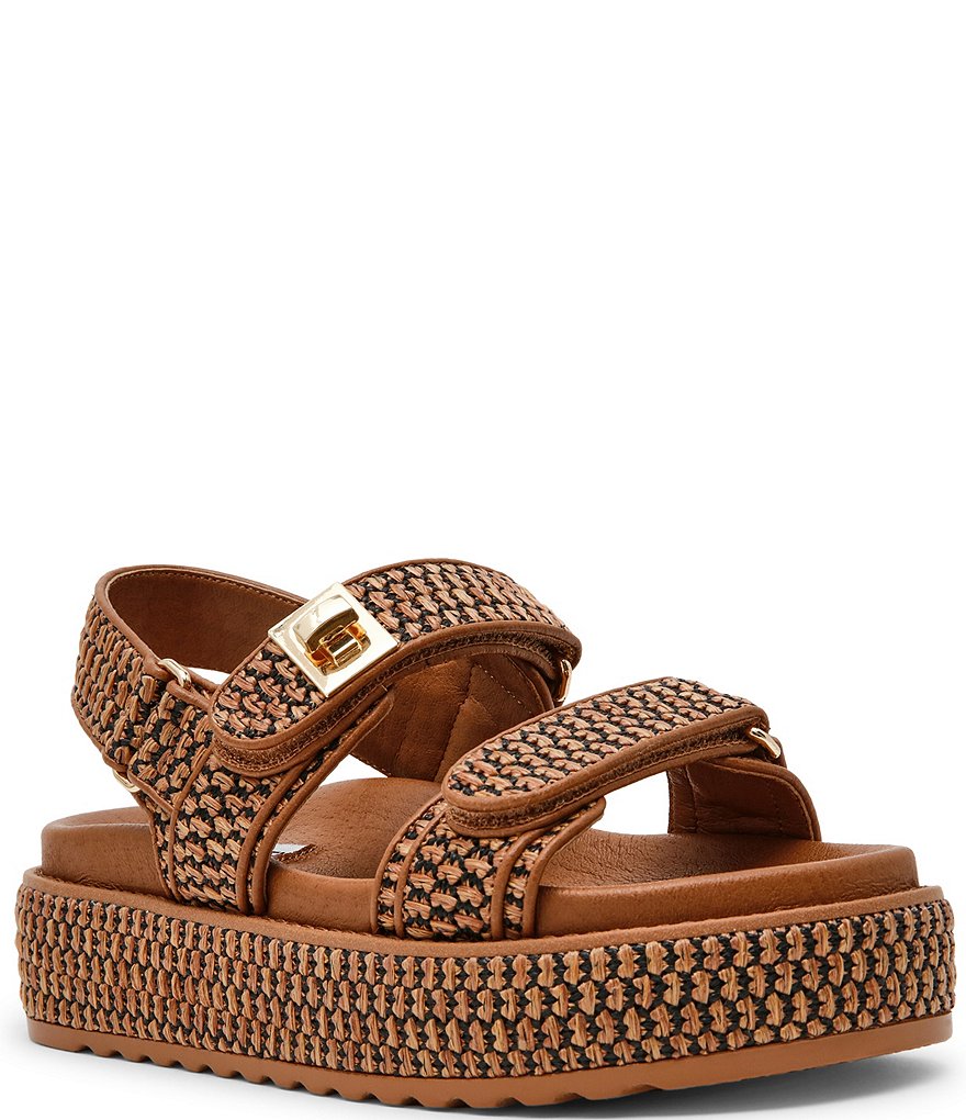 サンダル・ミュール STEVE MADDEN BIGMISSILE NATURAL RAFFIA SANDALS BIGMONA Natural Raffia Leather Women's Platform Sandal