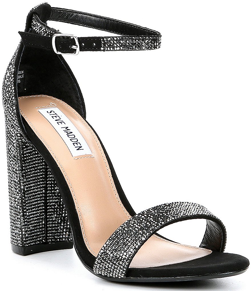 black heel sandals with rhinestones