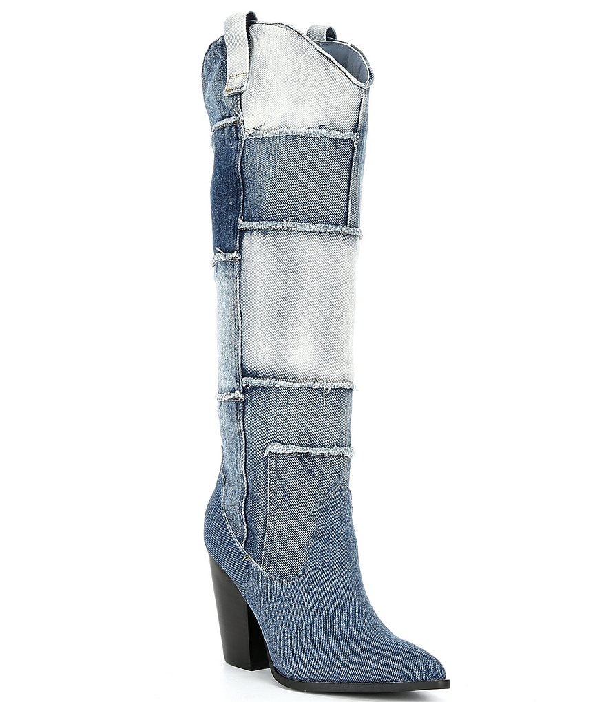 Steve Madden Lasso Denim Patchwork Western Boots | Dillard's