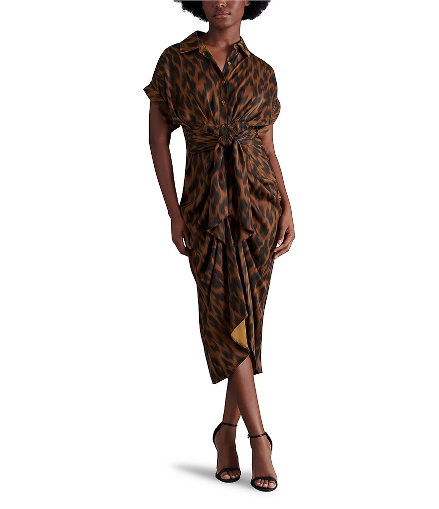 Steve Madden Tori Satin Leopard Print Point Collar Short Kimono