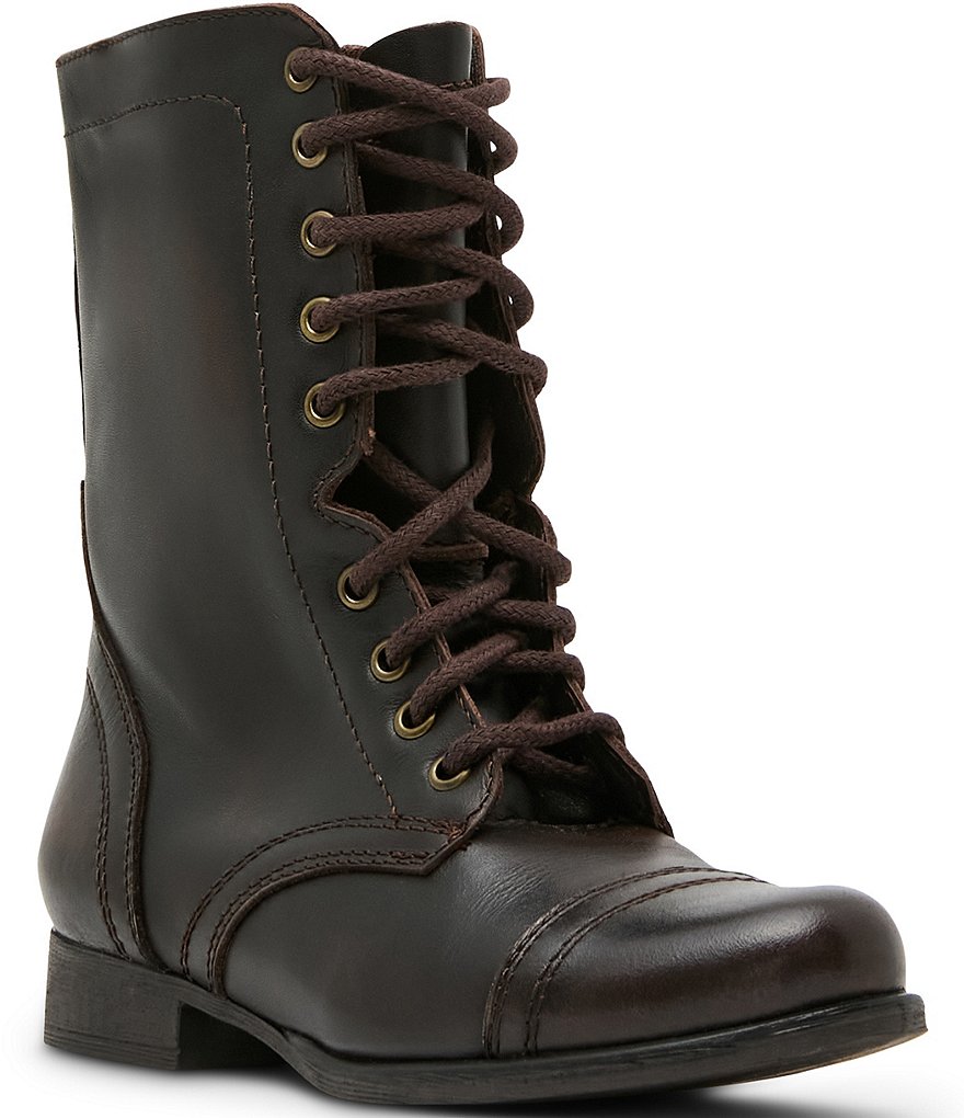 Steve Madden Troopa Military Inspired Zipper Lace Up Leather Combat Boots