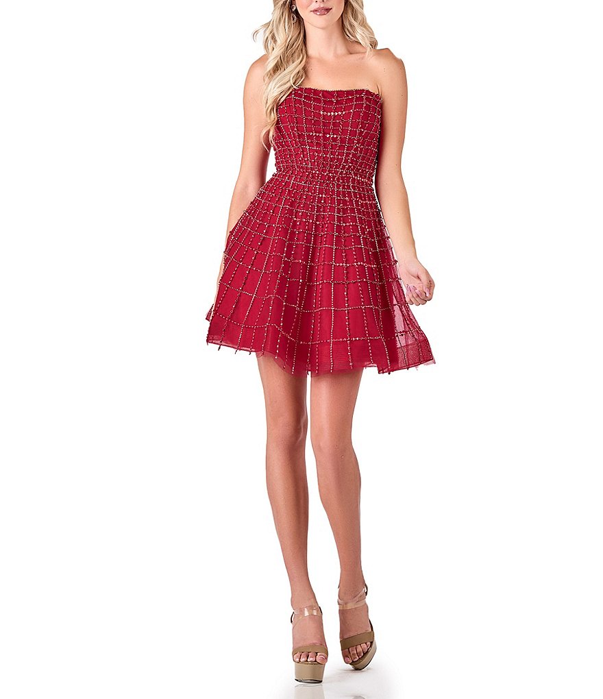 Strapless Plaid Glitter Fit-And-Flare Dress | Dillard's