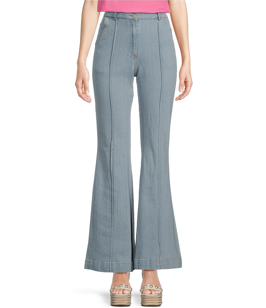 Sugarlips Denim High Rise Front Seam Detail Wide Flare Leg Jean | Dillard's