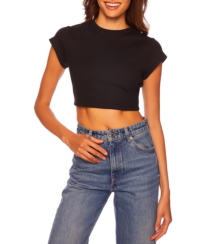 Susana Monaco Rib Crew Neck Short Sleeve Crop Top Dillards 0371