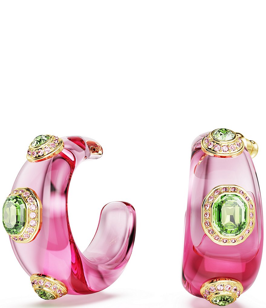 Swarovski Dulcis Multicolored Mixed Cut Puffy Pink Hoop Earrings