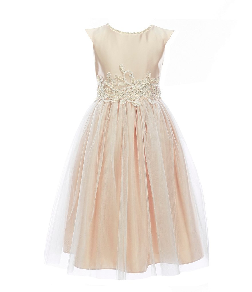 Sweet Kids Little Girls 2-6 Faux-Pearl Satin/Tulle Fit-And-Flare Dress ...