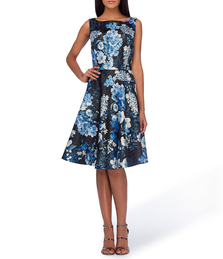 Tahari ASL Metallic Jacquard Fit And Flare Dress | Dillards