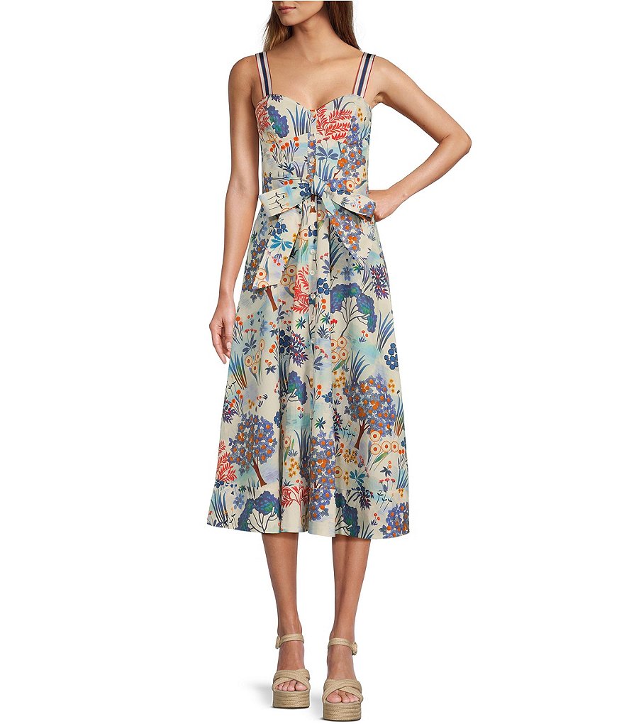 Tara Jarmon Raquelina Poplin Floral Print Sweetheart Neck Sleeveless 