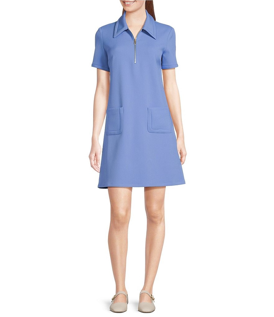 lemohoney03　0916 Tara Jarmon Rubina Point Collar Quarter Zip Short Sleeve A-Line