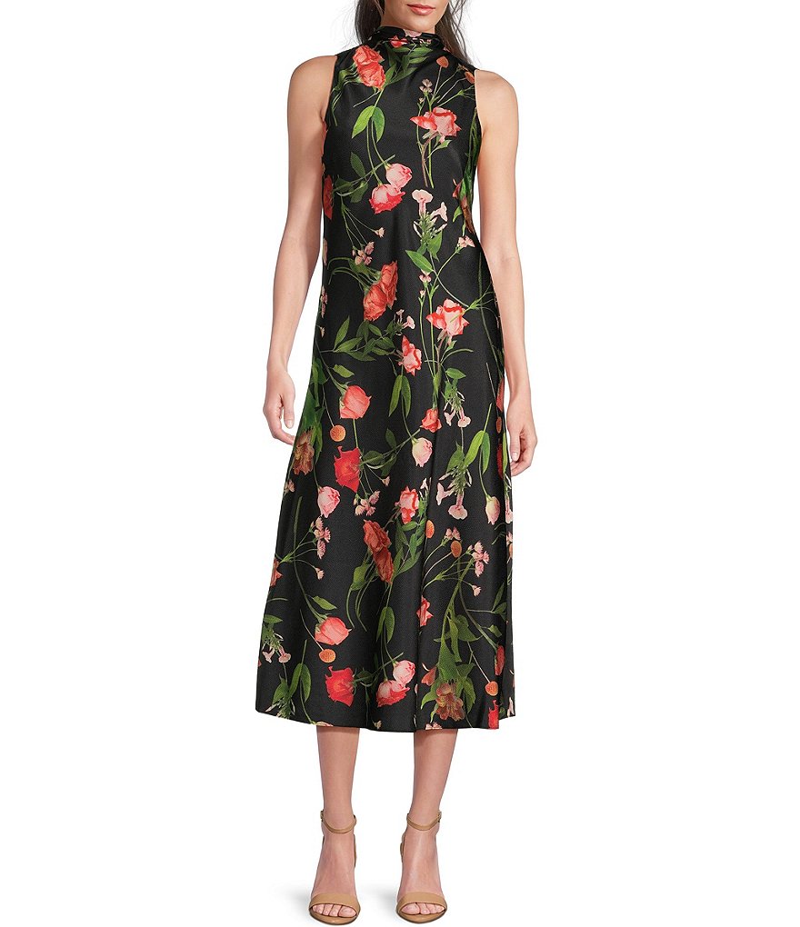 Ted Baker London Connihh Hammered Satin Mock Neck Sleeveless Floral ...