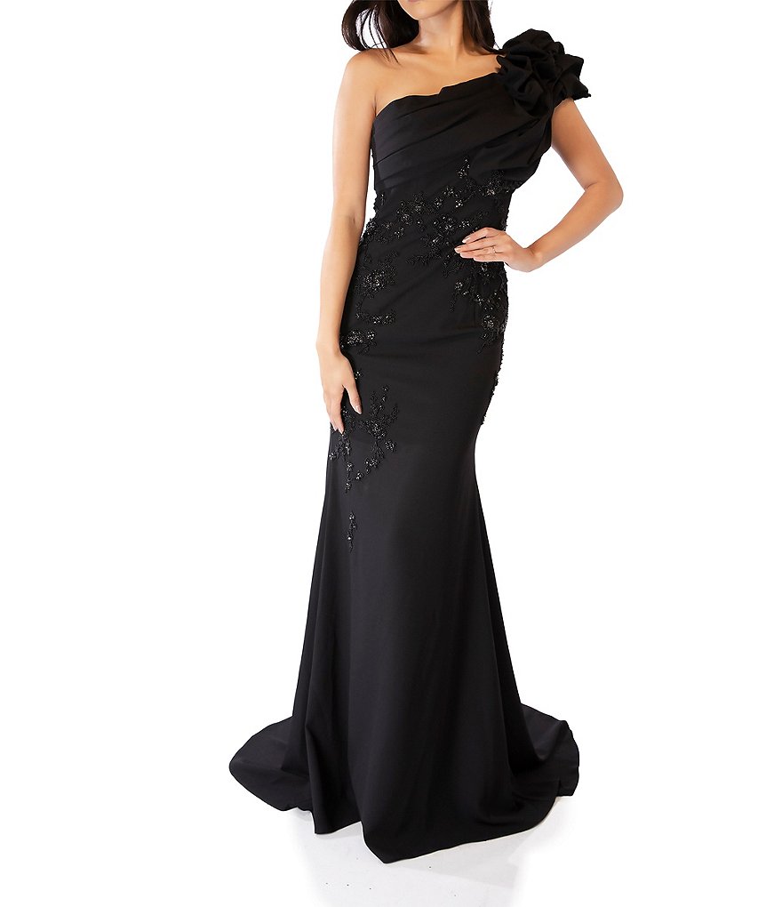 Terani Couture One Shoulder Bead Embellished Mermaid Gown | Dillard's