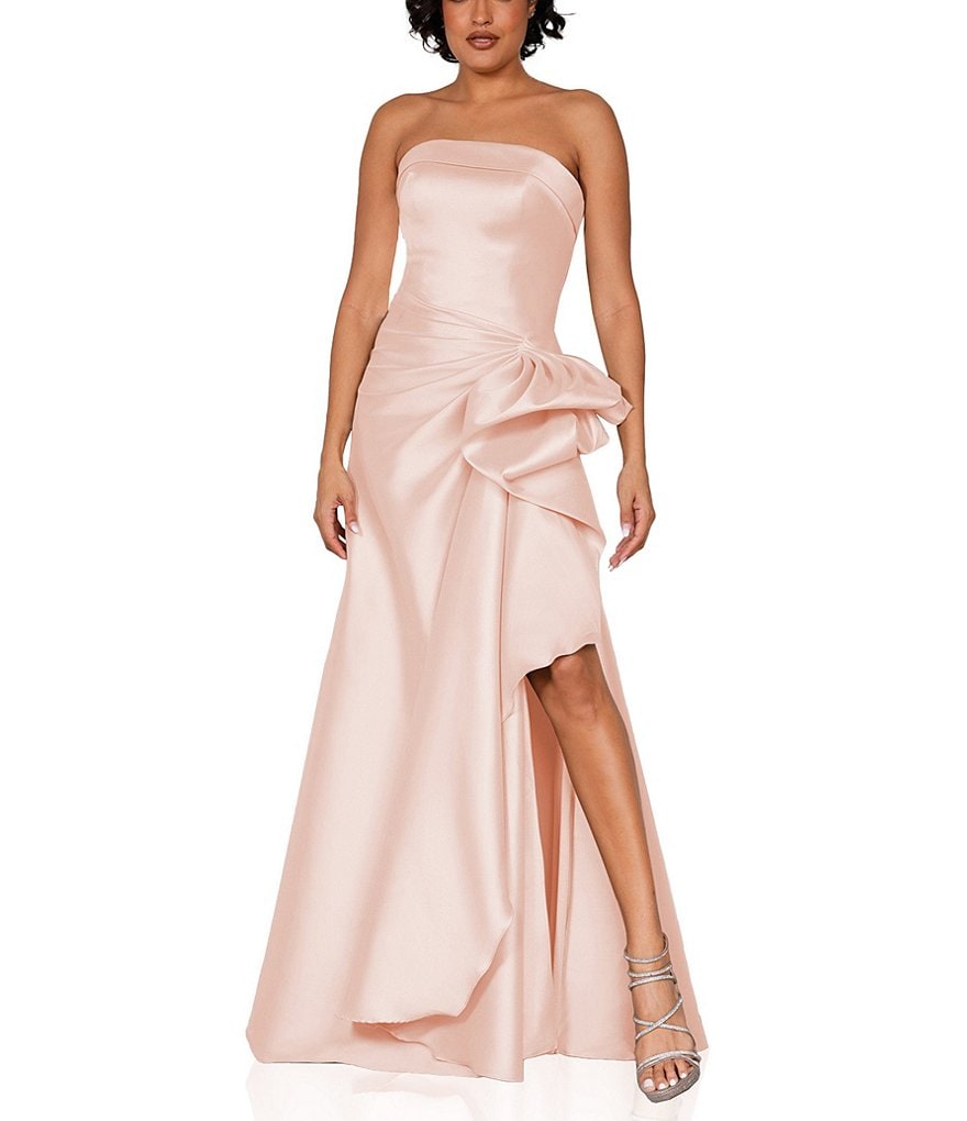 P226059 Mikado Strapless Dress with Fold Over Cuff and A line