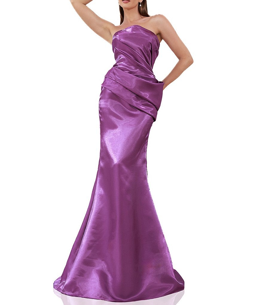Terani Couture Strapless Pleated Bodice Shimmer Organza