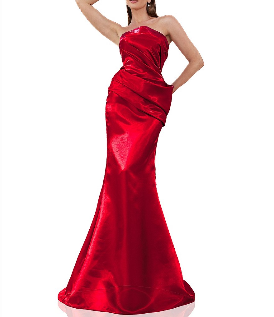 Terani Couture Strapless Pleated Bodice Shimmer Organza