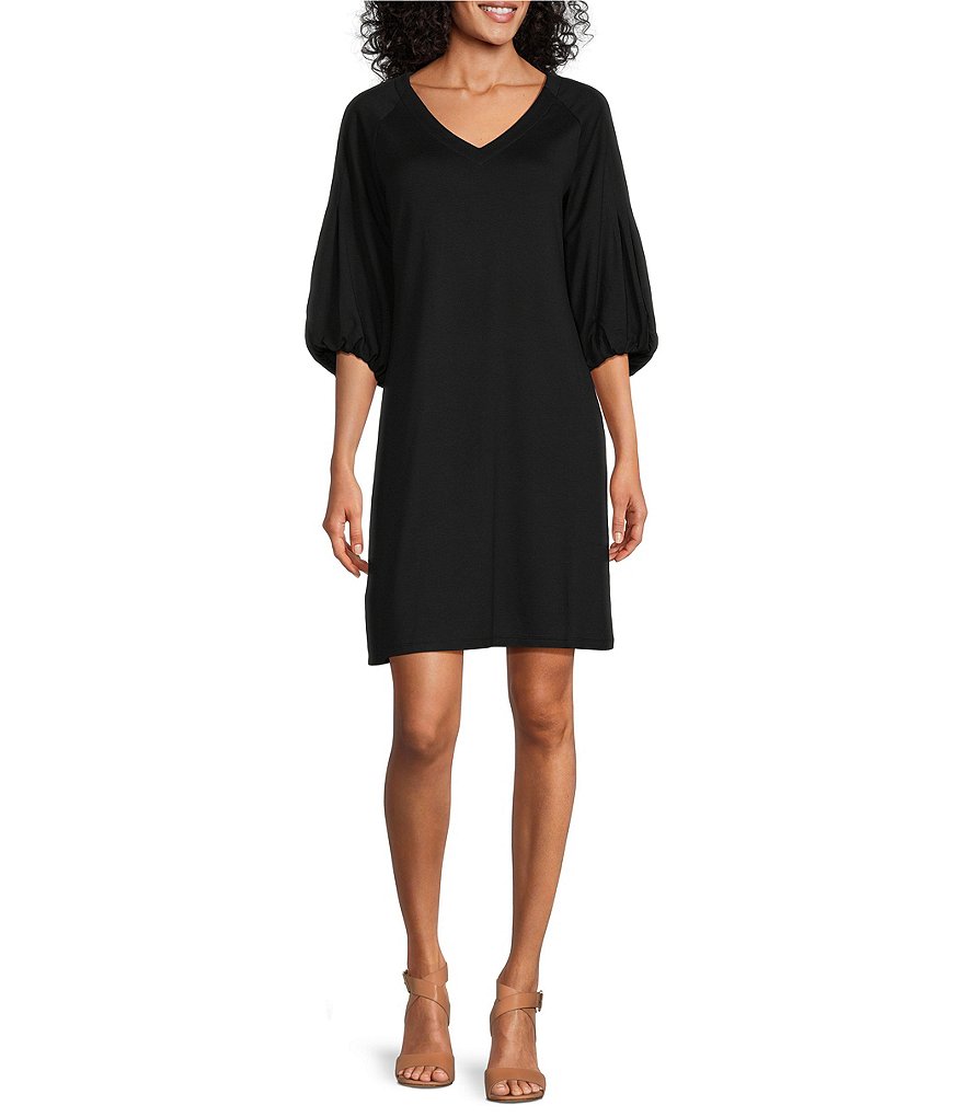 Tommy Bahama Darcy Ponte Knit V-Neck 3/4 Bishop Sleeve A-Line Dress ...