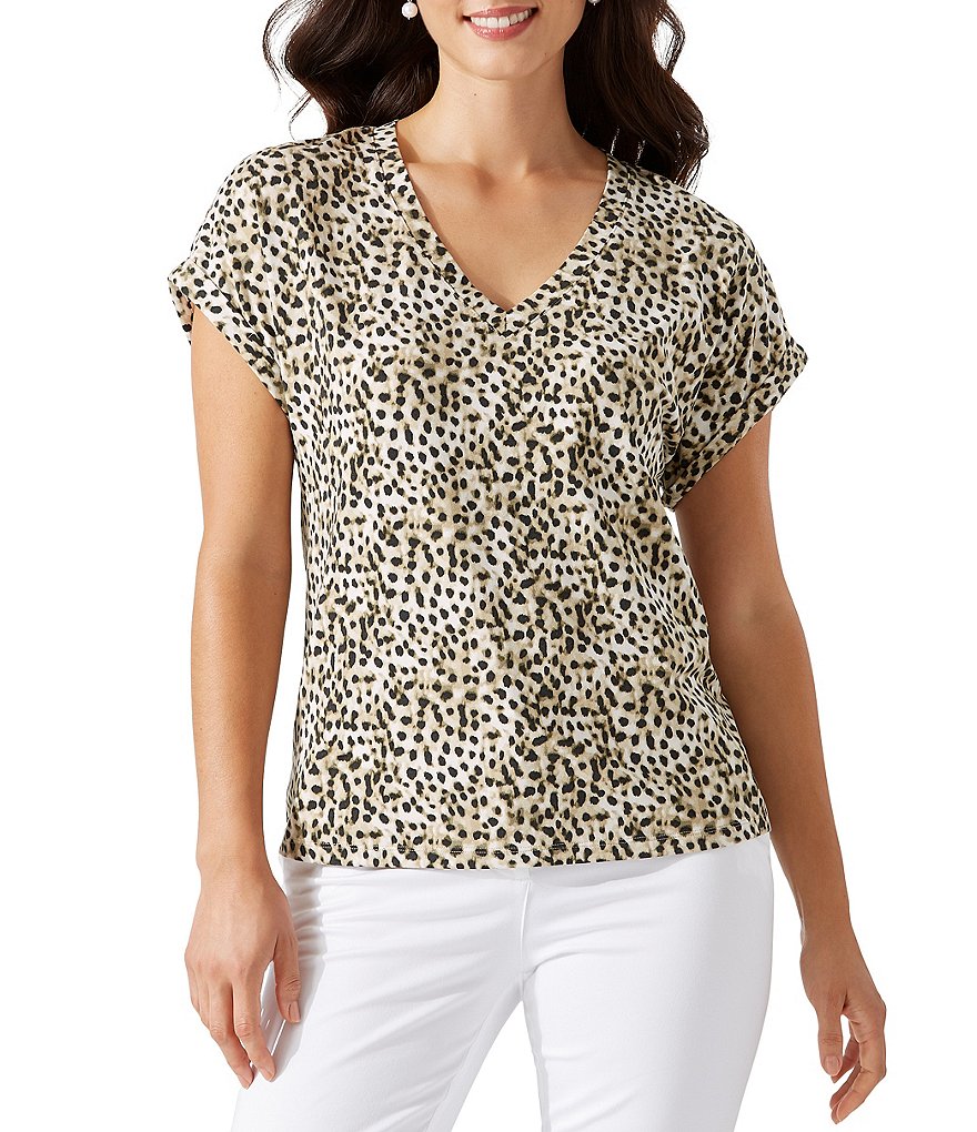 Tommy Bahama Kauai Lagoon Leopard Print Stretch Knit V-Neck Short ...