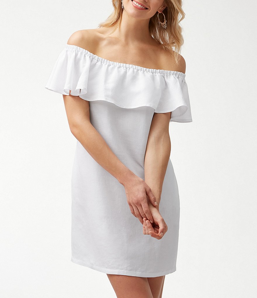 Tommy Bahama Dyed Linen Off-the-Shoulder Swim Cover Up Dress