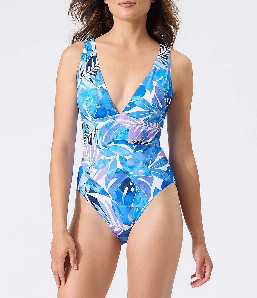 Tommy Bahama Palm Modern Palm Fresca Print V Neck One Piece Swimsuit   00000000 Zi 8e1de24c F9f6 44c3 A117 0b7e8414fb79 