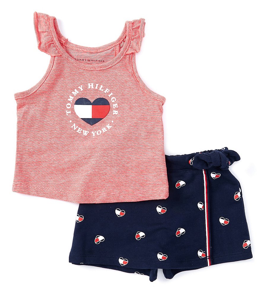 Tommy Hilfiger Baby Girls 12 24 Months Striped Jersey Tank Top Logo Print Faux Wrap Skort Set Dillard s