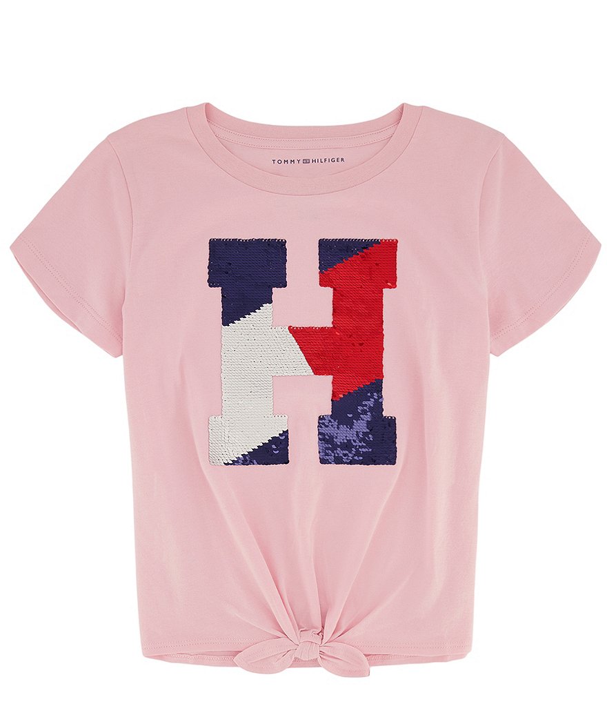 Tommy T-Shirt 7-16 Sleeve Big Dillard\'s Tie H Girls Hilfiger Front Big Short Sequin |