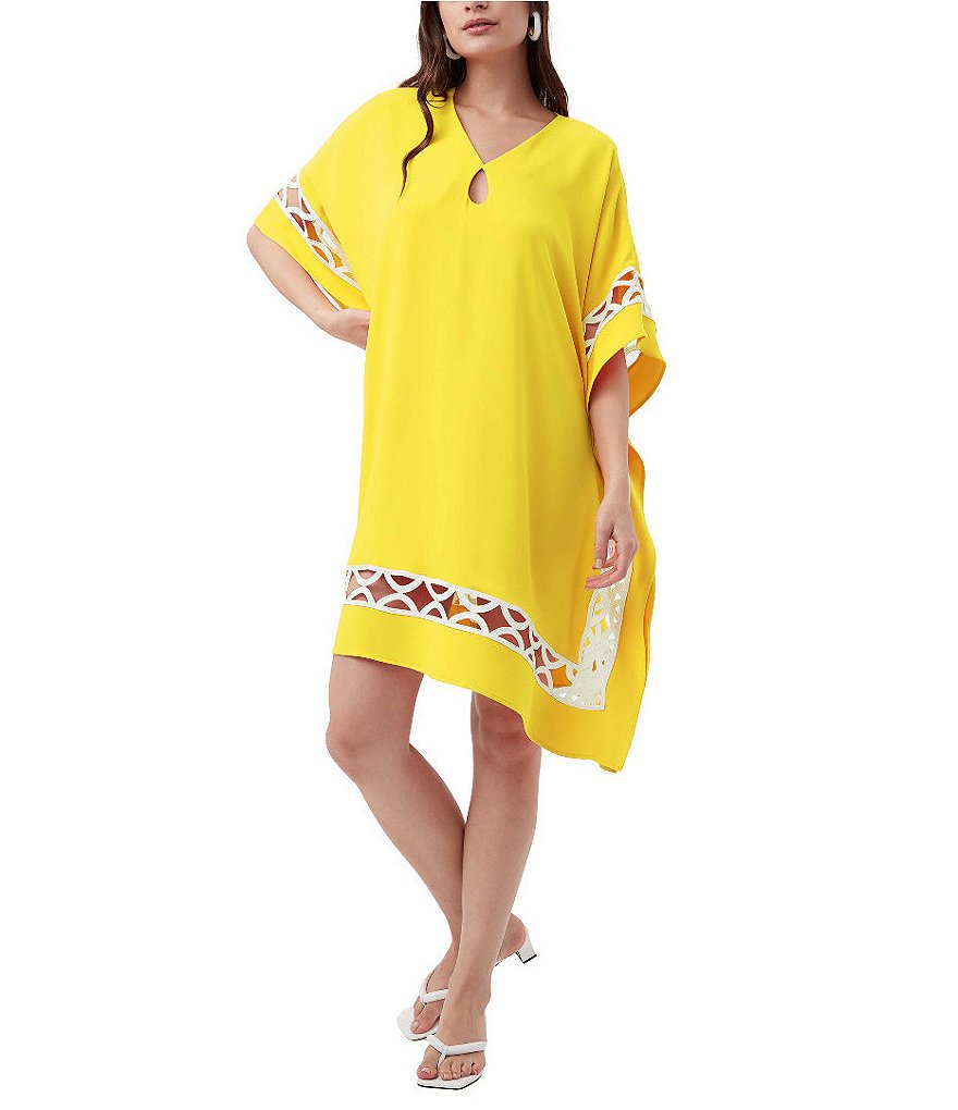 Trina Turk Amoreaux Double Georgette V-Neck Keyhole Elbow Trina Turk Amoreaux Double Georgette V-Neck Keyhole Elbow